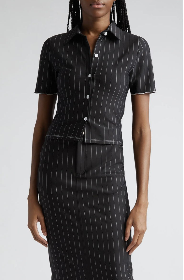 【BAON】Suit Stripe Banding Skirt Pinstripe Maxi Skirt BLACK — Sammy B.